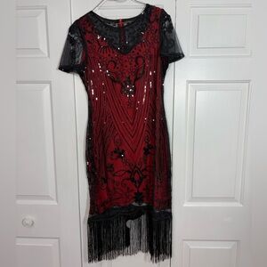 Gatsby-Inspired Sequin Flapper Dress | Fringe Cocktail Dress, size L